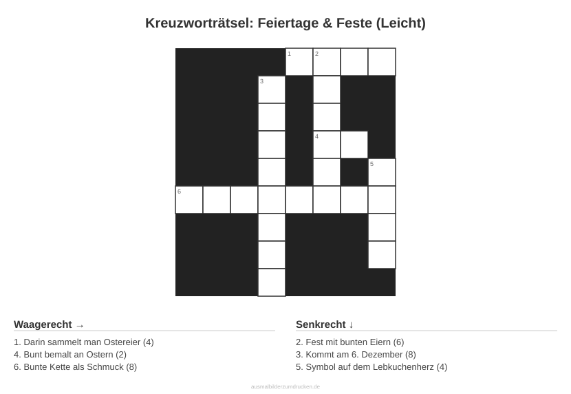 Kreuzworträtsel Kreuzworträtsel: Feiertage & Feste (Leicht) aus der Kategorie Feste - kostenlos ausdrucken