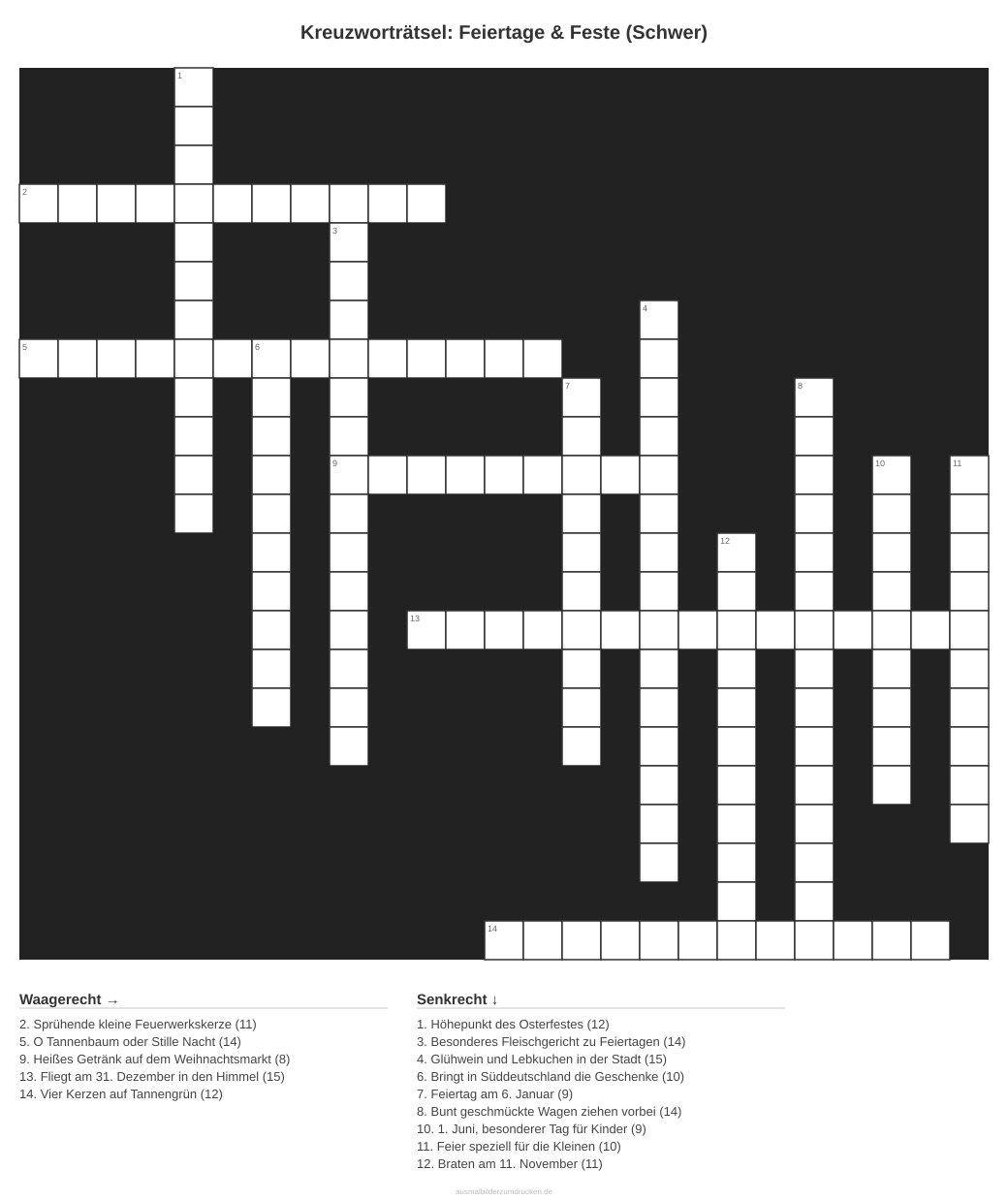 Kreuzworträtsel Kreuzworträtsel: Feiertage & Feste (Schwer) aus der Kategorie Feste - kostenlos ausdrucken