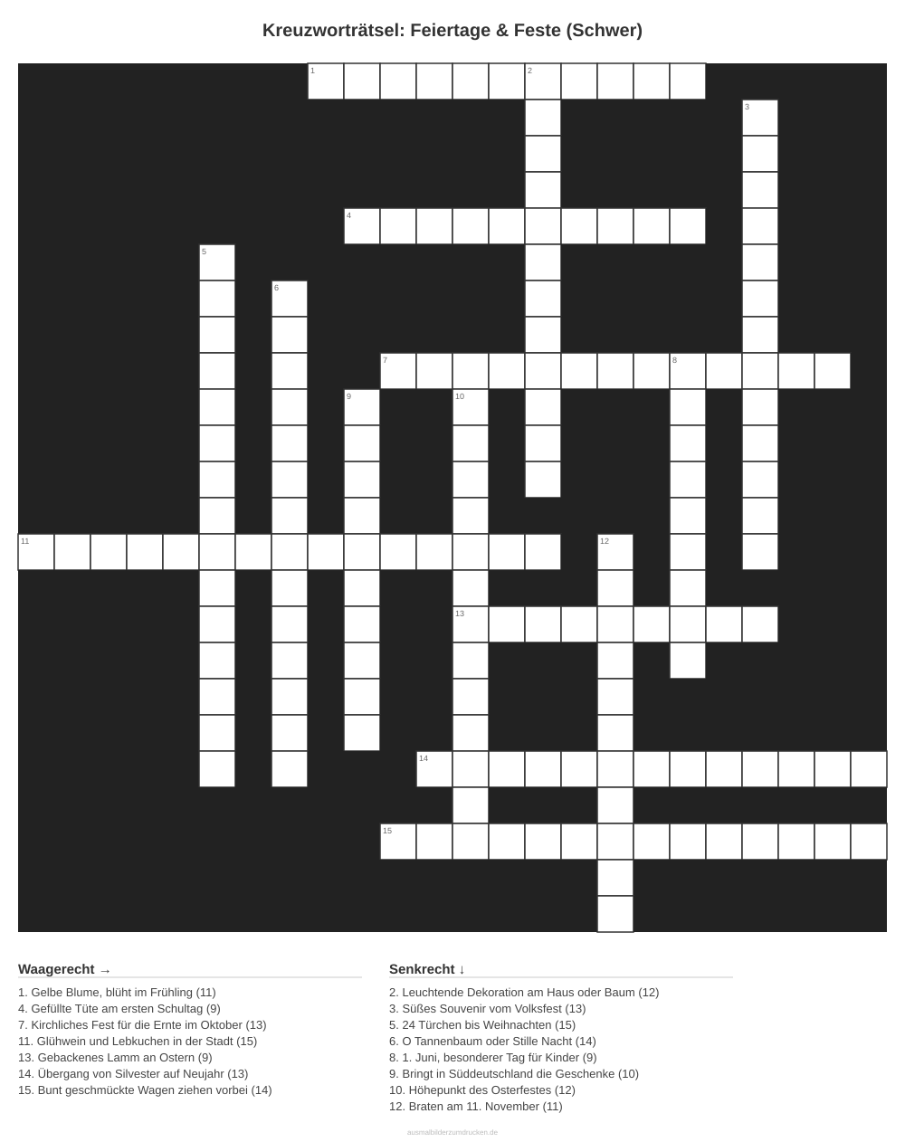 Kreuzworträtsel Kreuzworträtsel: Feiertage & Feste (Schwer) aus der Kategorie Feste - kostenlos ausdrucken