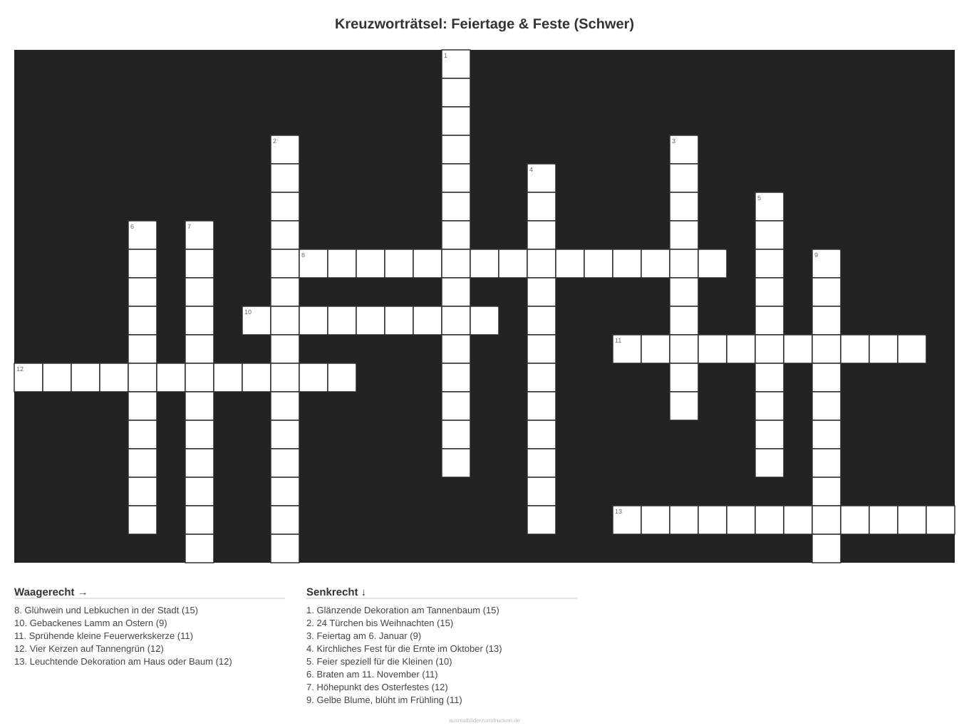 Kreuzworträtsel Kreuzworträtsel: Feiertage & Feste (Schwer) aus der Kategorie Feste - kostenlos ausdrucken