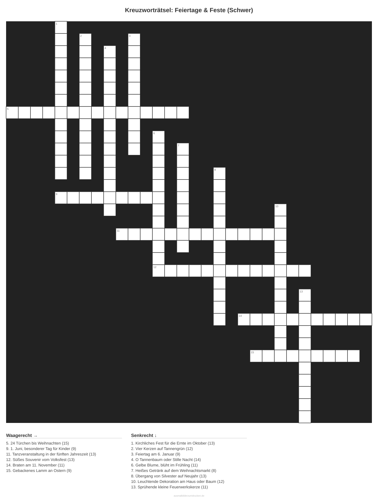 Kreuzworträtsel Kreuzworträtsel: Feiertage & Feste (Schwer) aus der Kategorie Feste - kostenlos ausdrucken