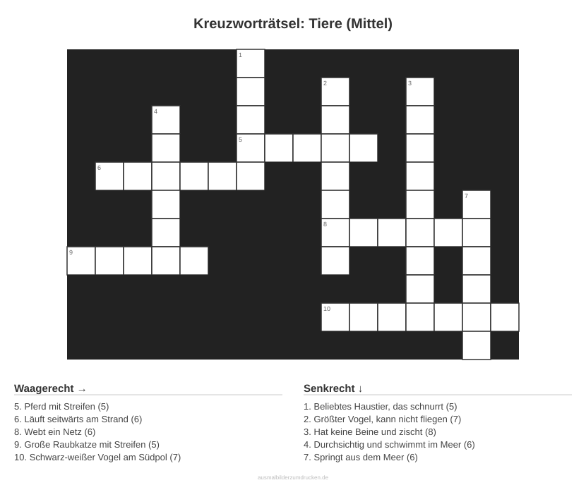 Kreuzworträtsel Kreuzworträtsel: Tiere (Mittel) aus der Kategorie Tiere - kostenlos ausdrucken