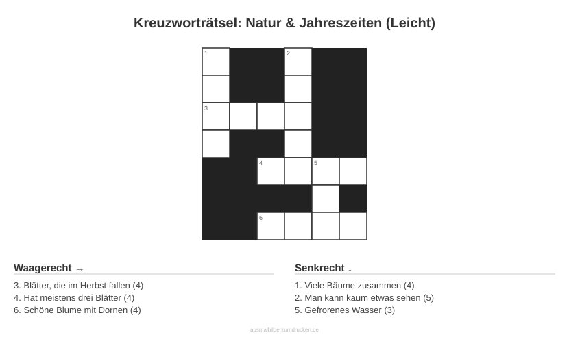 Kreuzworträtsel Kreuzworträtsel: Natur & Jahreszeiten (Leicht) aus der Kategorie Natur - kostenlos ausdrucken