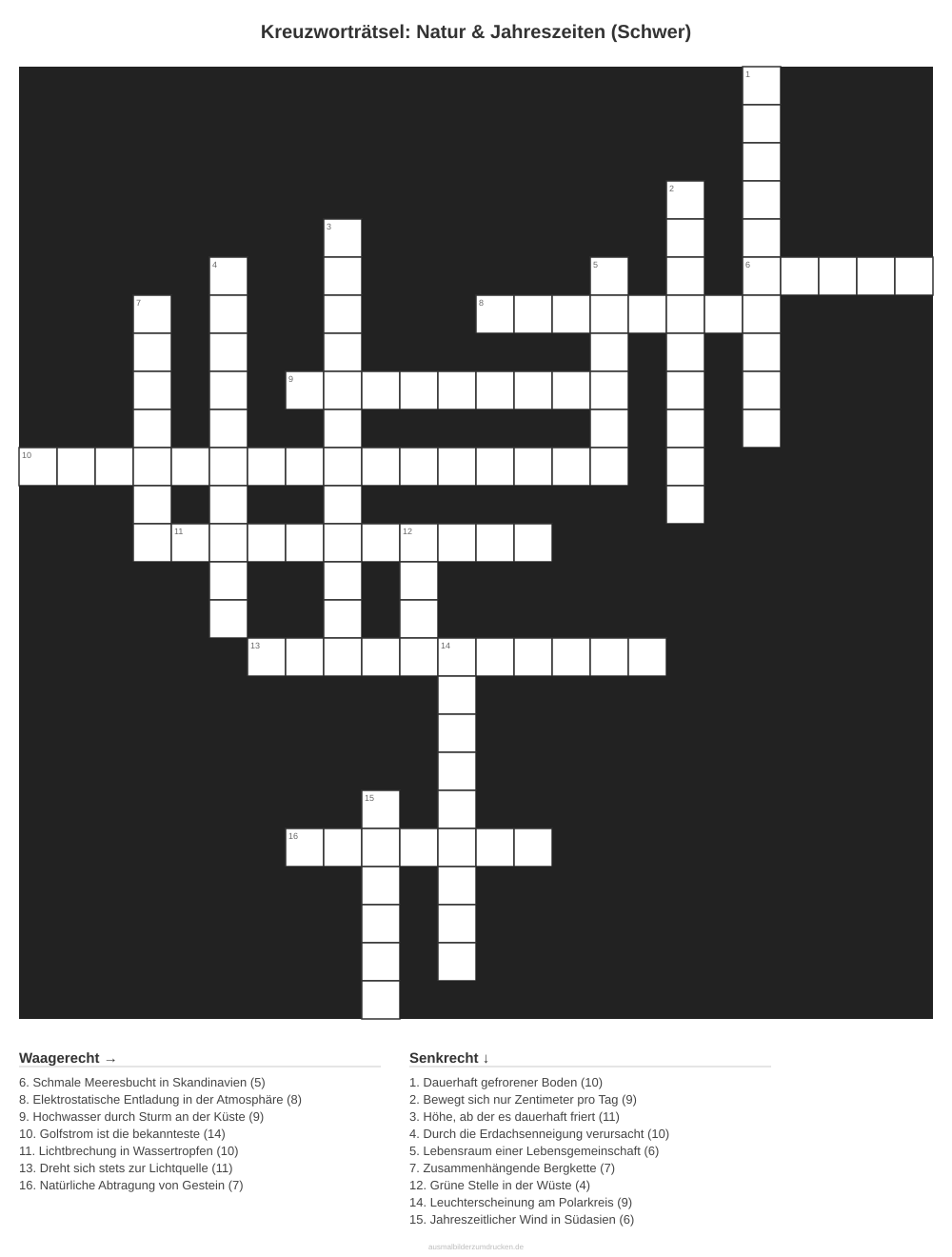 Kreuzworträtsel Kreuzworträtsel: Natur & Jahreszeiten (Schwer) aus der Kategorie Natur - kostenlos ausdrucken