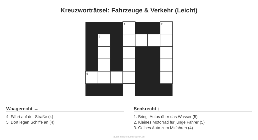 Kreuzworträtsel Kreuzworträtsel: Fahrzeuge & Verkehr (Leicht) aus der Kategorie Fahrzeuge - kostenlos ausdrucken