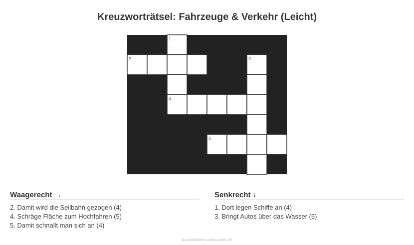 Kreuzworträtsel Kreuzworträtsel: Fahrzeuge & Verkehr (Leicht) aus der Kategorie Fahrzeuge - kostenlos ausdrucken