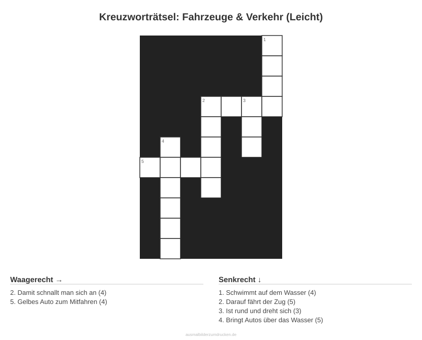 Kreuzworträtsel Kreuzworträtsel: Fahrzeuge & Verkehr (Leicht) aus der Kategorie Fahrzeuge - kostenlos ausdrucken