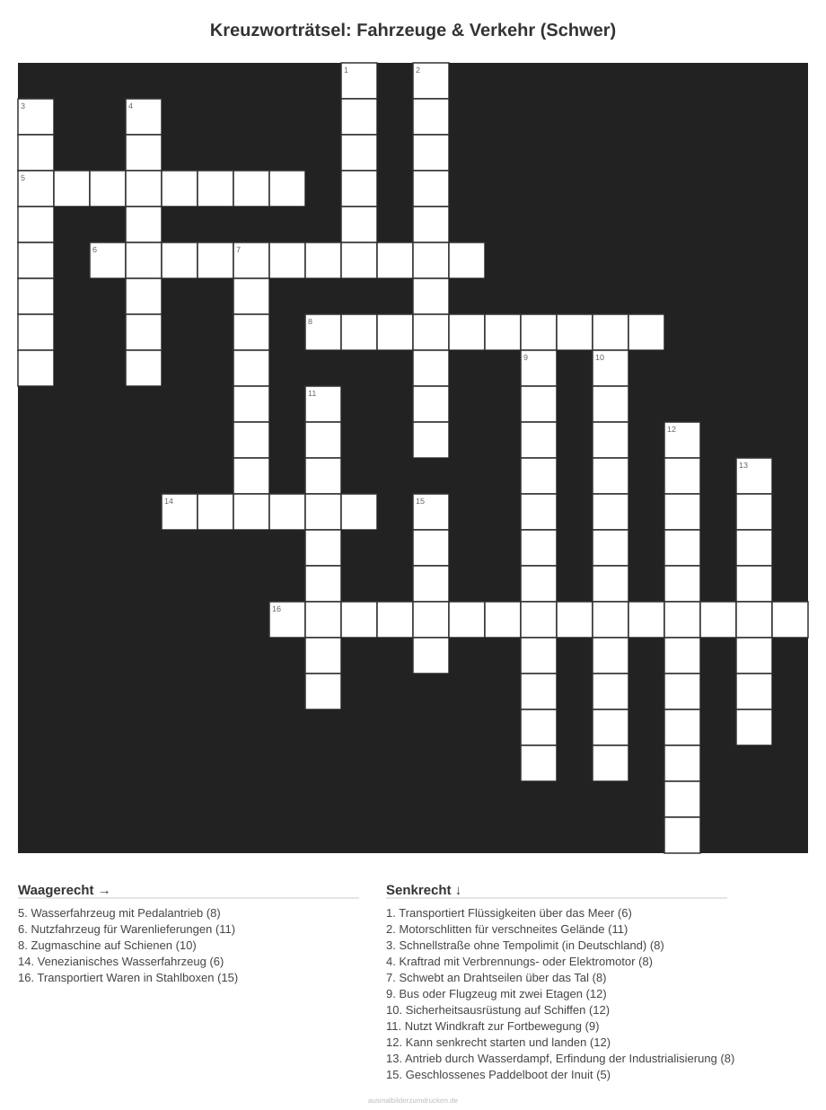 Kreuzworträtsel Kreuzworträtsel: Fahrzeuge & Verkehr (Schwer) aus der Kategorie Fahrzeuge - kostenlos ausdrucken