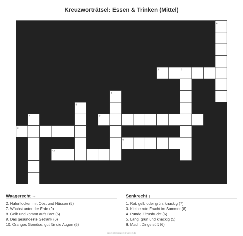 Kreuzworträtsel Kreuzworträtsel: Essen & Trinken (Mittel) aus der Kategorie Essen - kostenlos ausdrucken