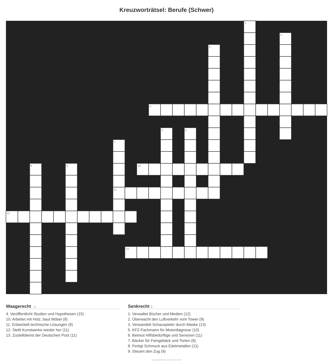 Kreuzworträtsel Kreuzworträtsel: Berufe (Schwer) aus der Kategorie Berufe - kostenlos ausdrucken