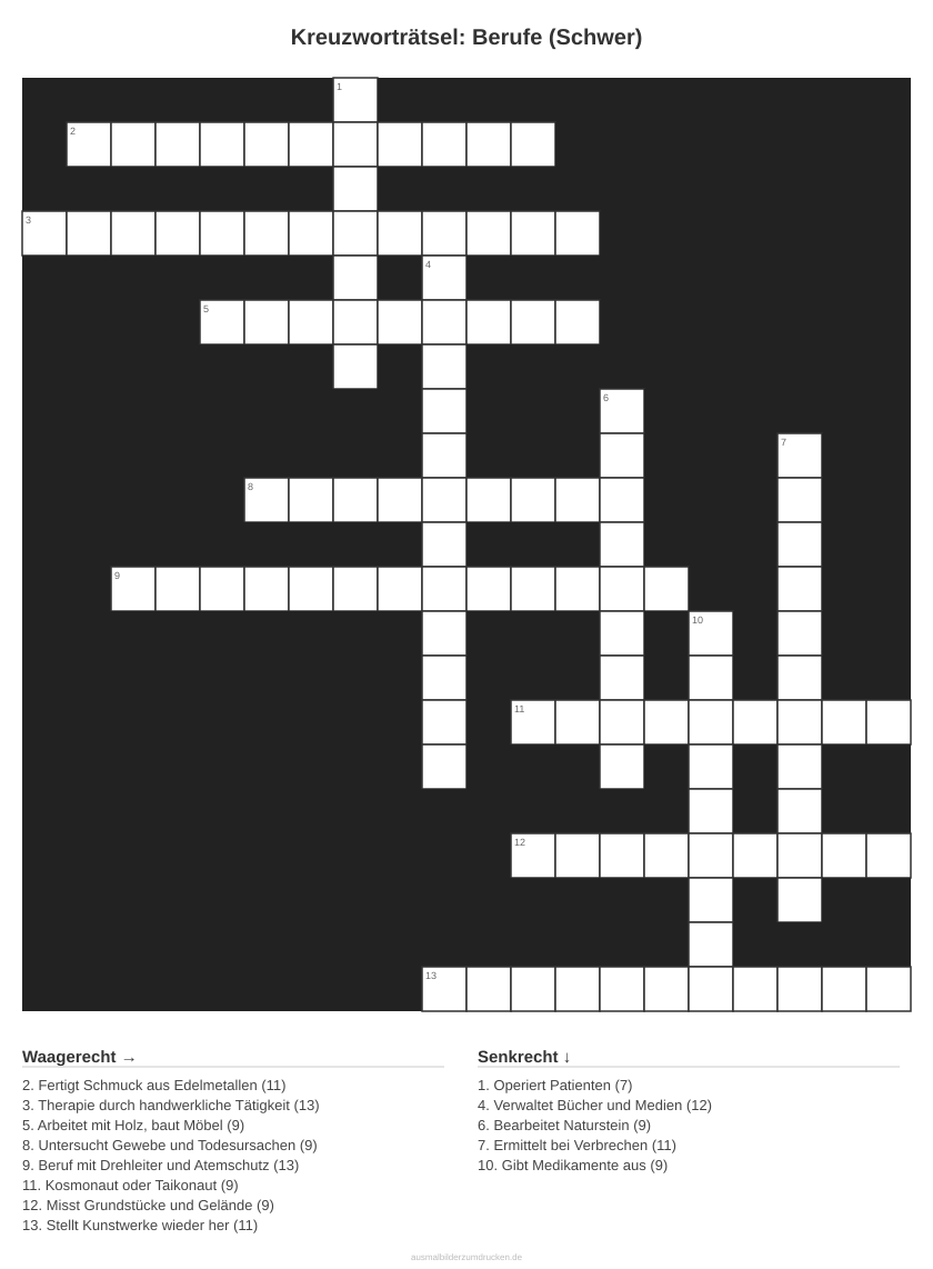 Kreuzworträtsel Kreuzworträtsel: Berufe (Schwer) aus der Kategorie Berufe - kostenlos ausdrucken