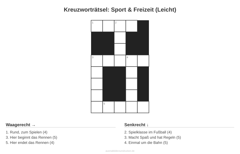 Kreuzworträtsel Kreuzworträtsel: Sport & Freizeit (Leicht) aus der Kategorie Sport - kostenlos ausdrucken
