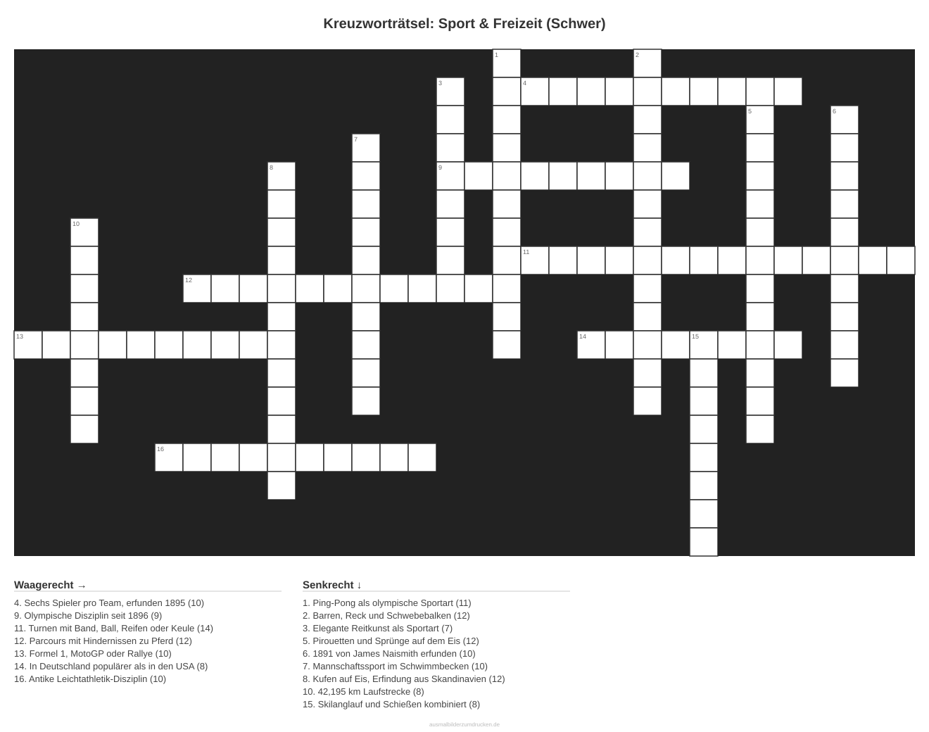 Kreuzworträtsel Kreuzworträtsel: Sport & Freizeit (Schwer) aus der Kategorie Sport - kostenlos ausdrucken
