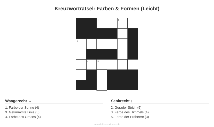Kreuzworträtsel Kreuzworträtsel: Farben & Formen (Leicht) aus der Kategorie Farben - kostenlos ausdrucken