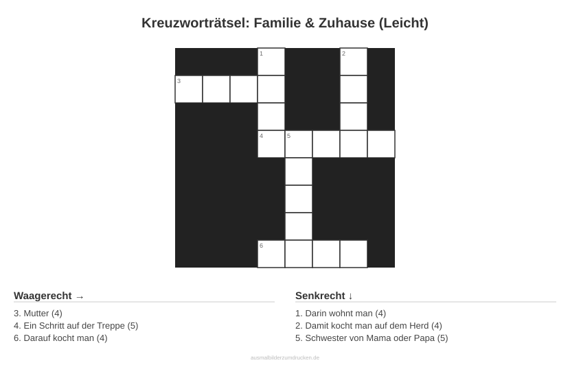 Kreuzworträtsel Kreuzworträtsel: Familie & Zuhause (Leicht) aus der Kategorie Familie - kostenlos ausdrucken