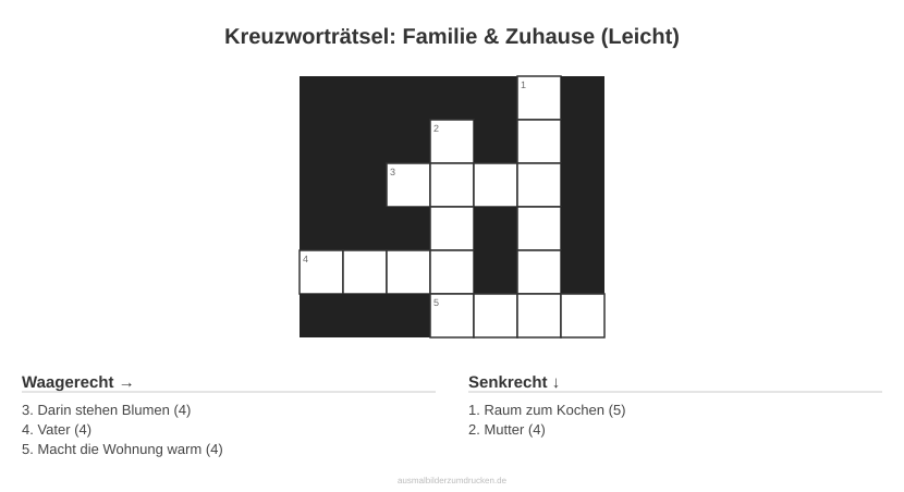 Kreuzworträtsel Kreuzworträtsel: Familie & Zuhause (Leicht) aus der Kategorie Familie - kostenlos ausdrucken