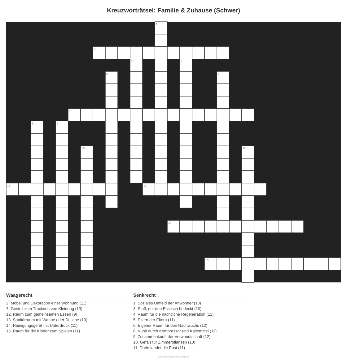 Kreuzworträtsel Kreuzworträtsel: Familie & Zuhause (Schwer) aus der Kategorie Familie - kostenlos ausdrucken