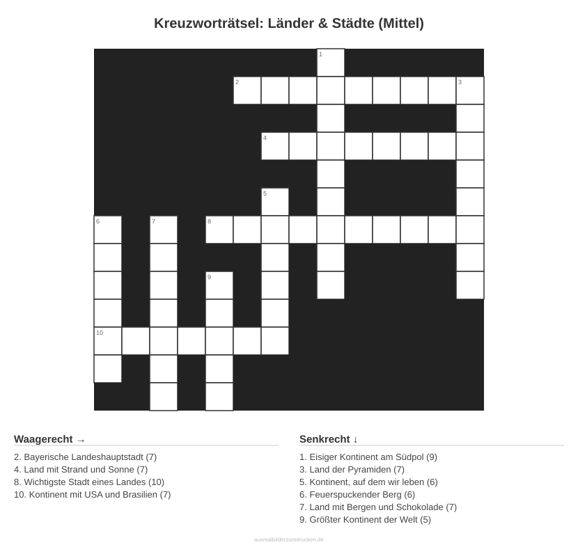 Kreuzworträtsel Kreuzworträtsel: Länder & Städte (Mittel) aus der Kategorie Länder - kostenlos ausdrucken