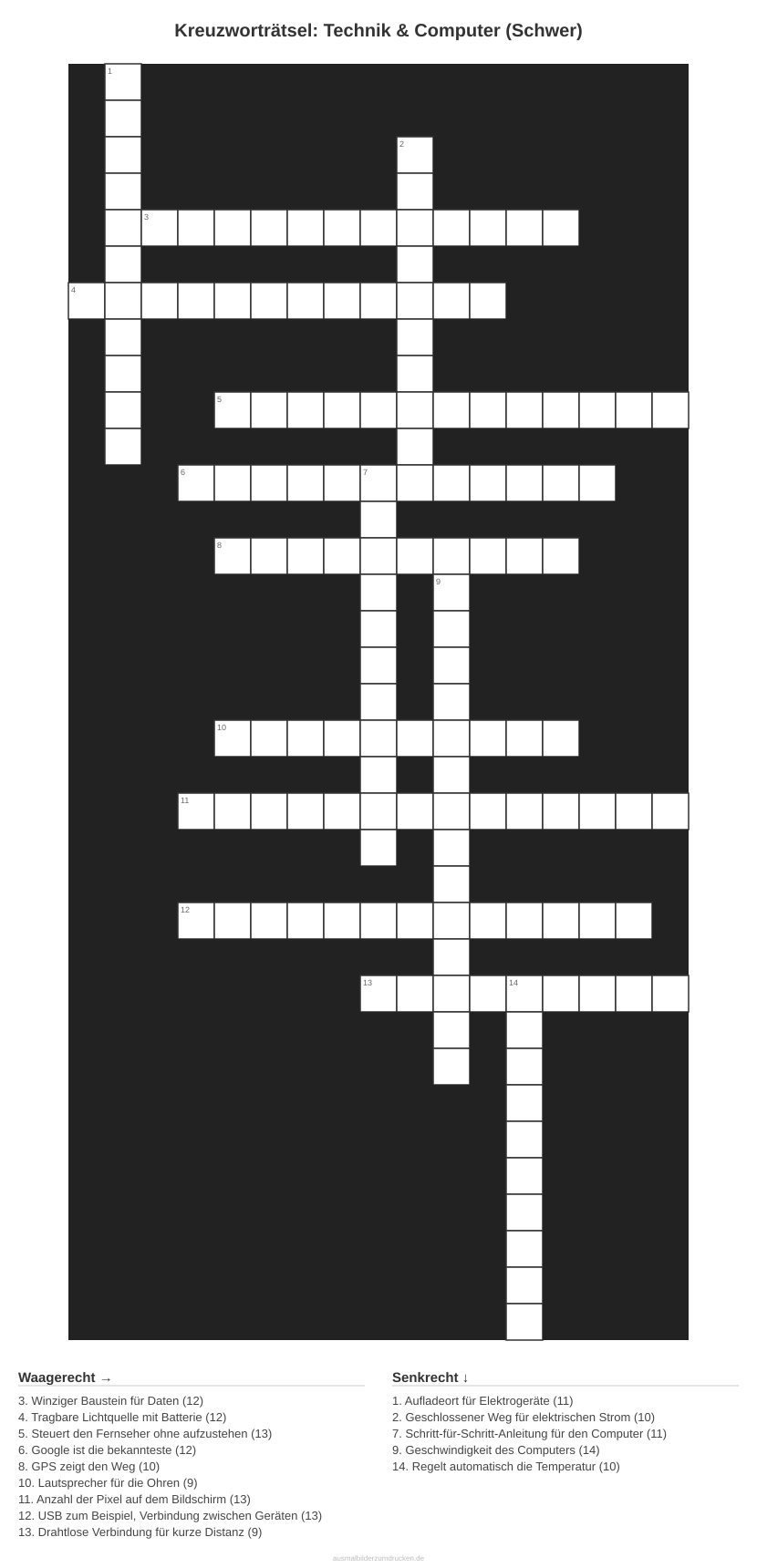 Kreuzworträtsel Kreuzworträtsel: Technik & Computer (Schwer) aus der Kategorie Technik - kostenlos ausdrucken