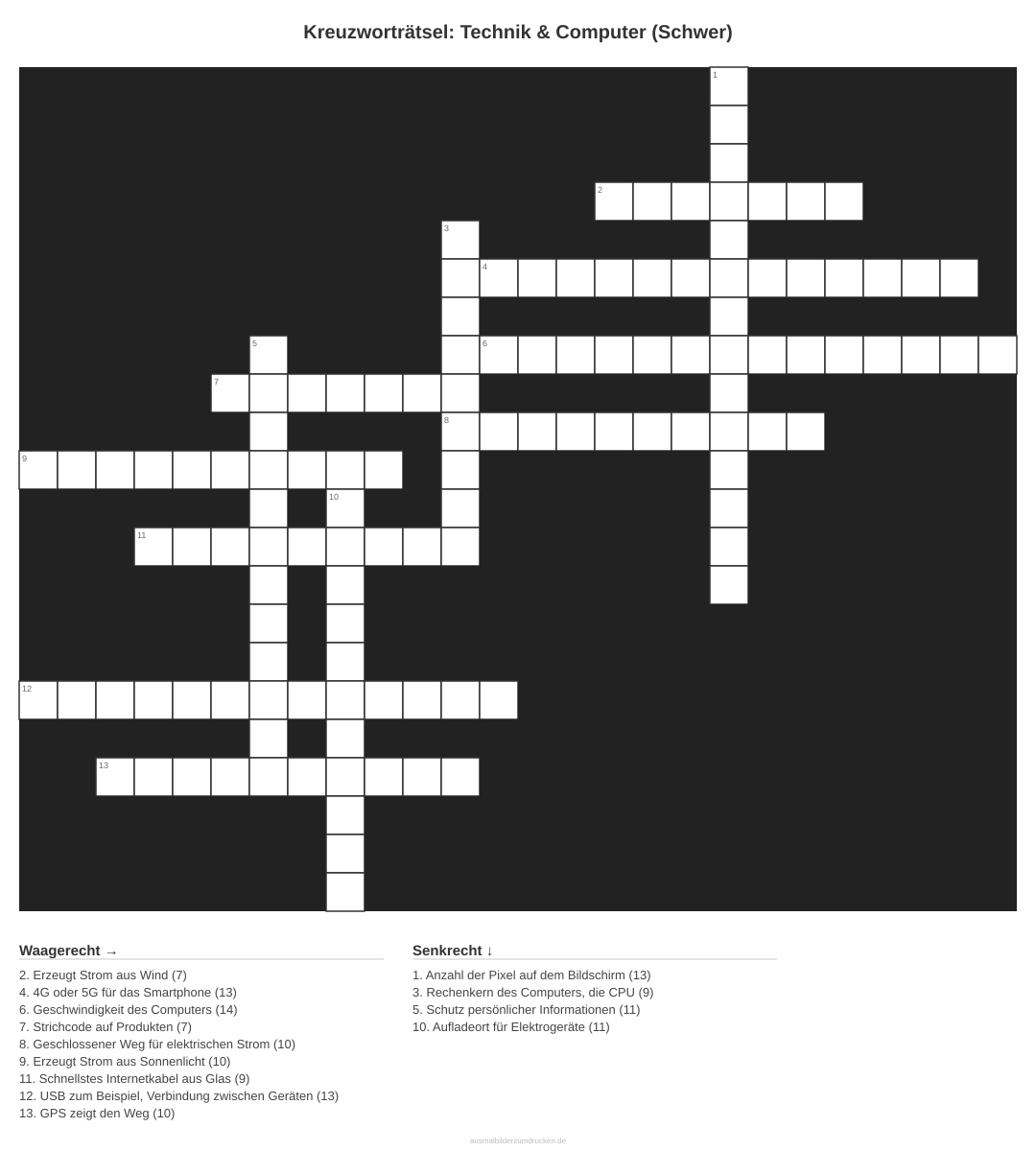 Kreuzworträtsel Kreuzworträtsel: Technik & Computer (Schwer) aus der Kategorie Technik - kostenlos ausdrucken