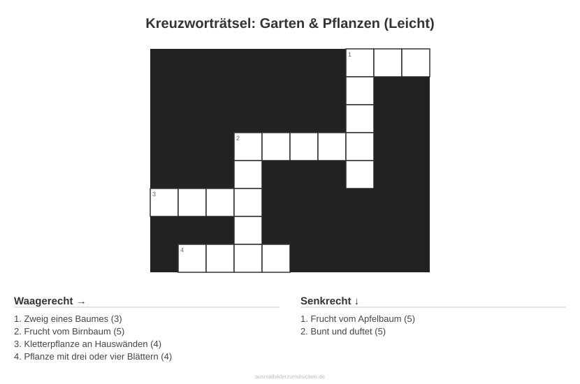 Kreuzworträtsel Kreuzworträtsel: Garten & Pflanzen (Leicht) aus der Kategorie Garten - kostenlos ausdrucken