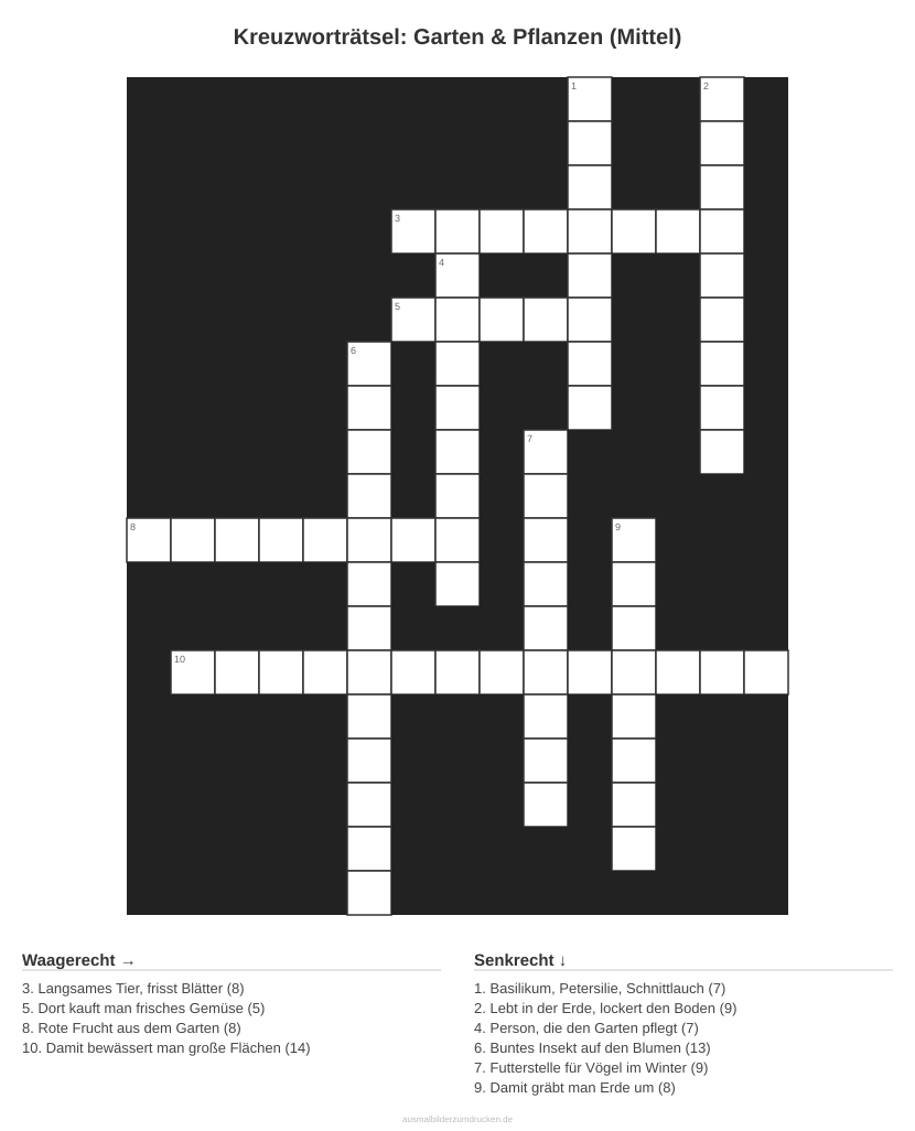 Kreuzworträtsel Kreuzworträtsel: Garten & Pflanzen (Mittel) aus der Kategorie Garten - kostenlos ausdrucken