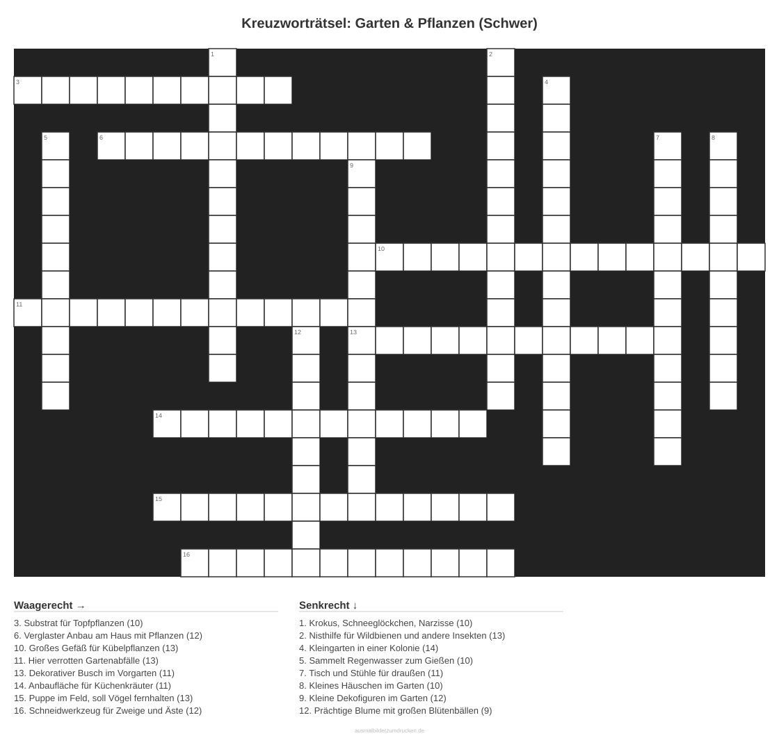 Kreuzworträtsel Kreuzworträtsel: Garten & Pflanzen (Schwer) aus der Kategorie Garten - kostenlos ausdrucken