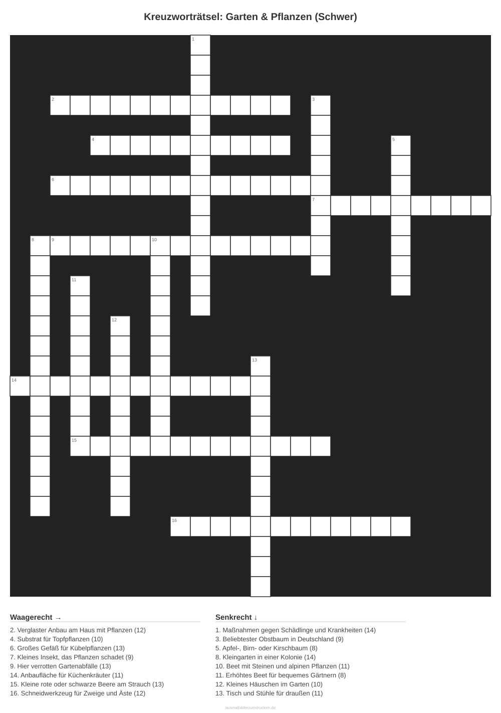 Kreuzworträtsel Kreuzworträtsel: Garten & Pflanzen (Schwer) aus der Kategorie Garten - kostenlos ausdrucken