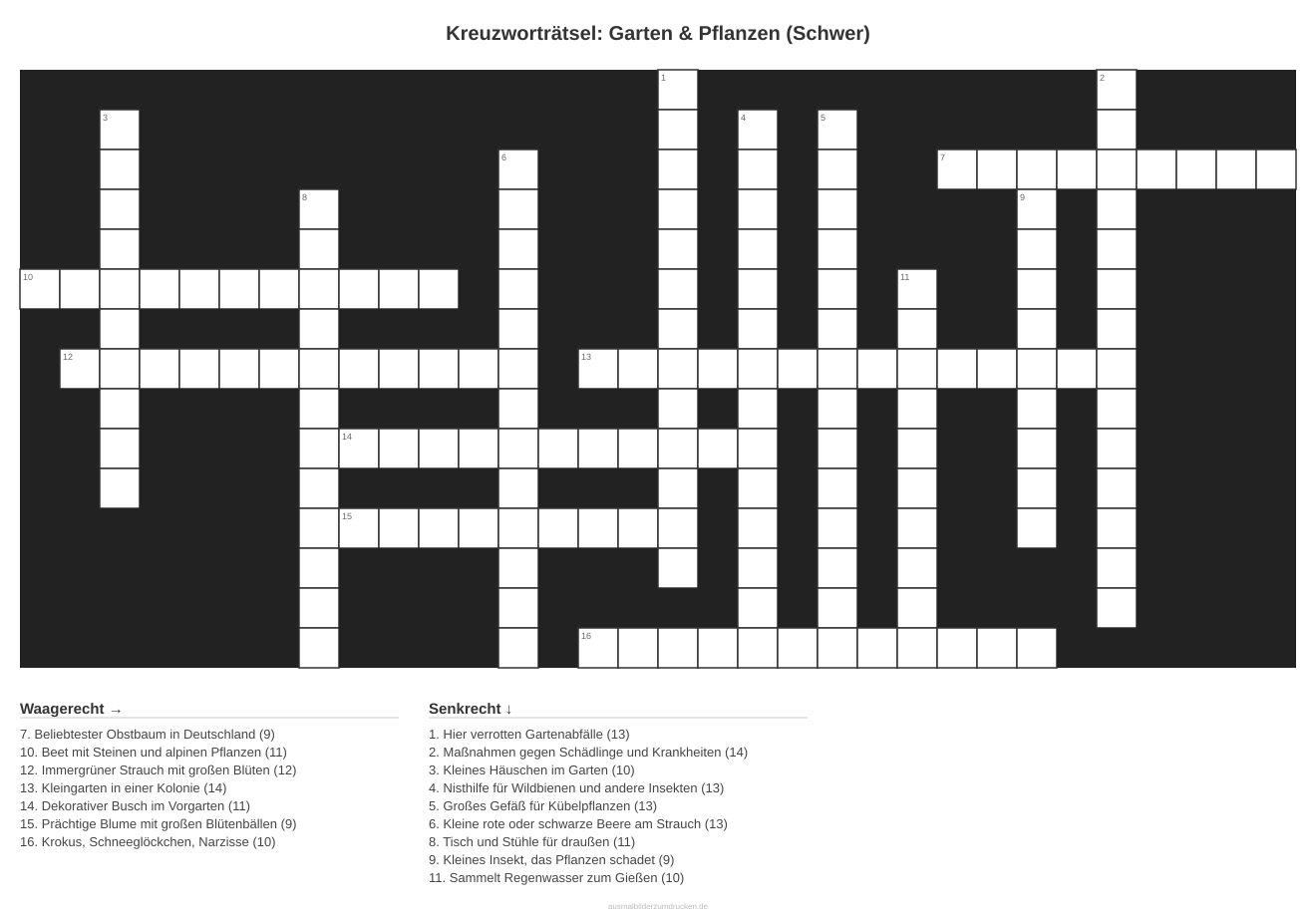 Kreuzworträtsel Kreuzworträtsel: Garten & Pflanzen (Schwer) aus der Kategorie Garten - kostenlos ausdrucken