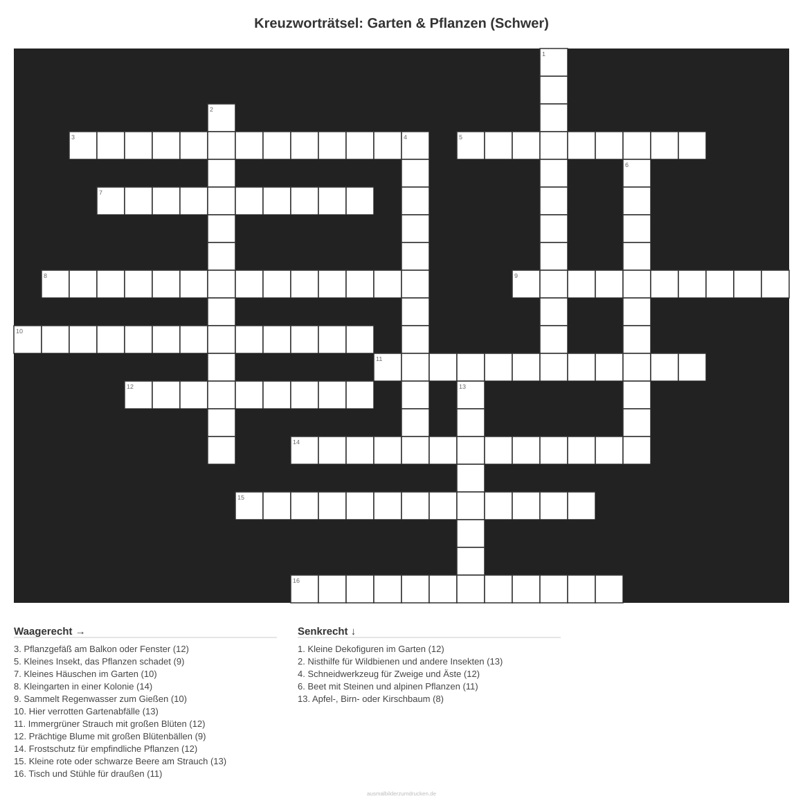 Kreuzworträtsel Kreuzworträtsel: Garten & Pflanzen (Schwer) aus der Kategorie Garten - kostenlos ausdrucken