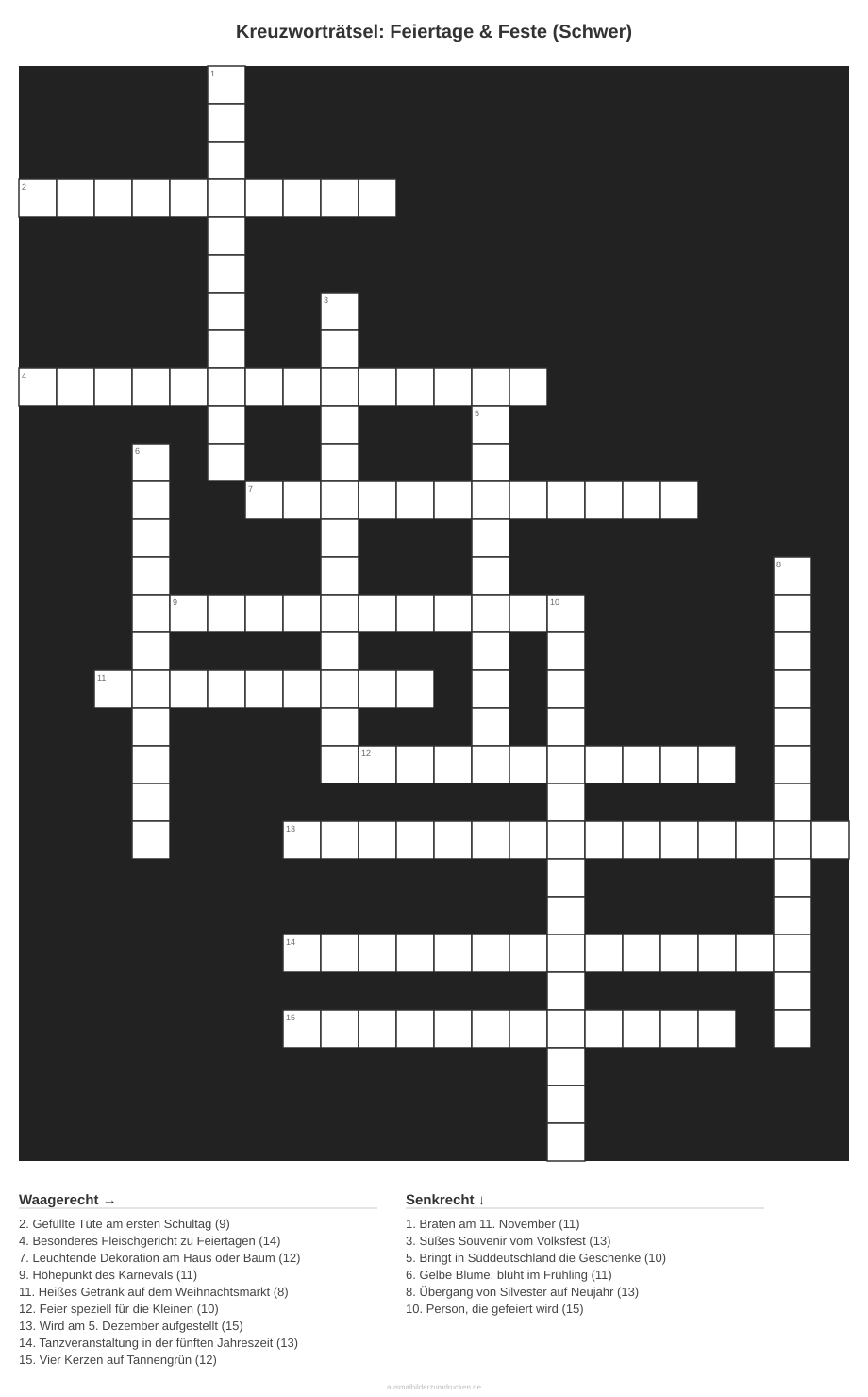 Kreuzworträtsel Kreuzworträtsel: Feiertage & Feste (Schwer) aus der Kategorie Feste - kostenlos ausdrucken