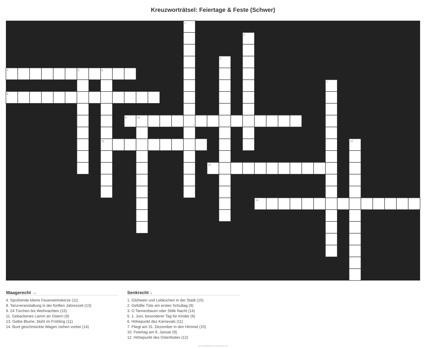 Kreuzworträtsel Kreuzworträtsel: Feiertage & Feste (Schwer) aus der Kategorie Feste - kostenlos ausdrucken
