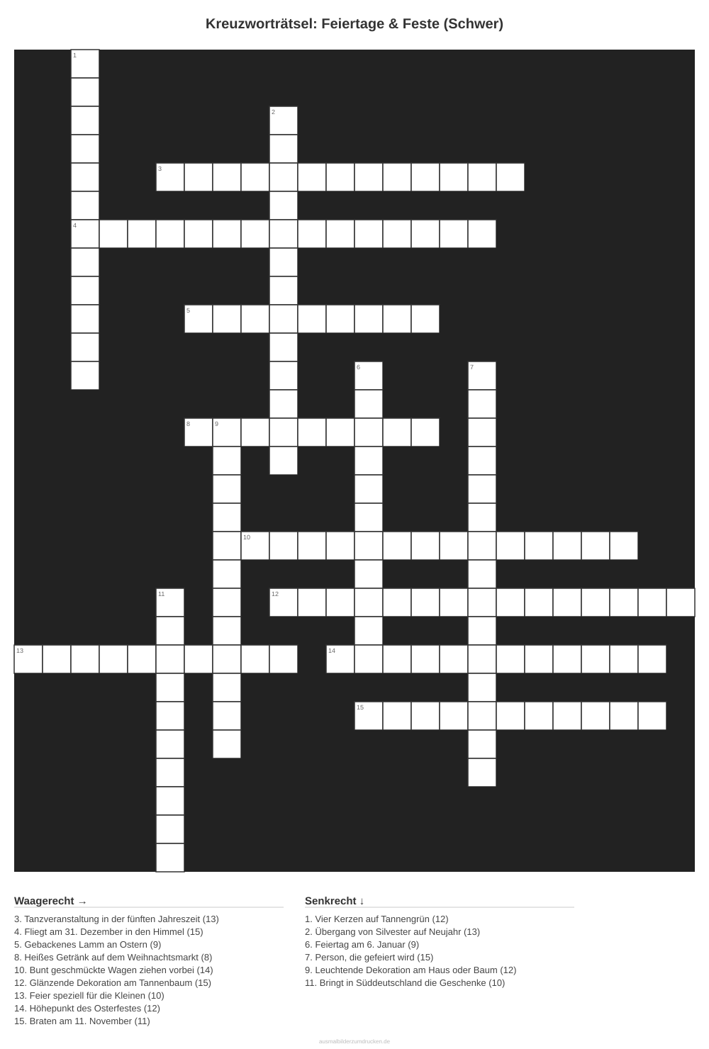 Kreuzworträtsel Kreuzworträtsel: Feiertage & Feste (Schwer) aus der Kategorie Feste - kostenlos ausdrucken