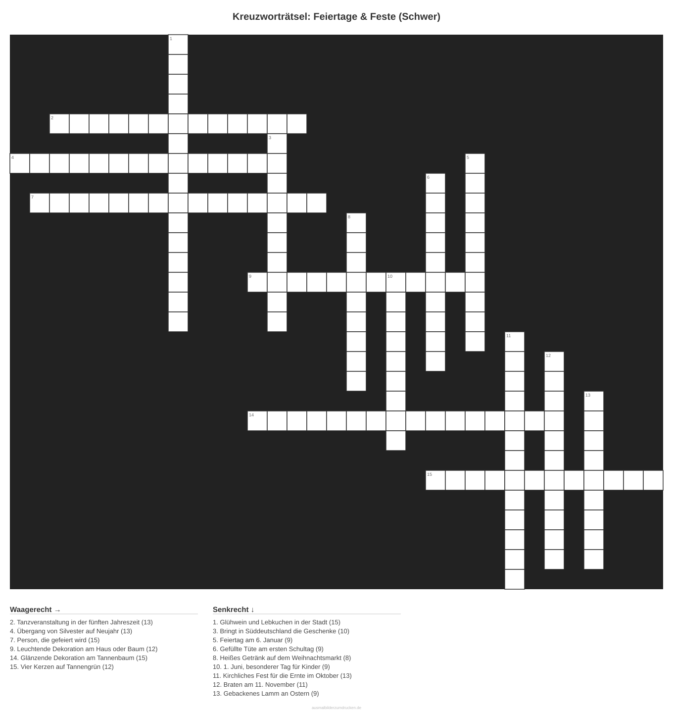 Kreuzworträtsel Kreuzworträtsel: Feiertage & Feste (Schwer) aus der Kategorie Feste - kostenlos ausdrucken