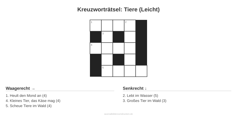Kreuzworträtsel Kreuzworträtsel: Tiere (Leicht) aus der Kategorie Tiere - kostenlos ausdrucken