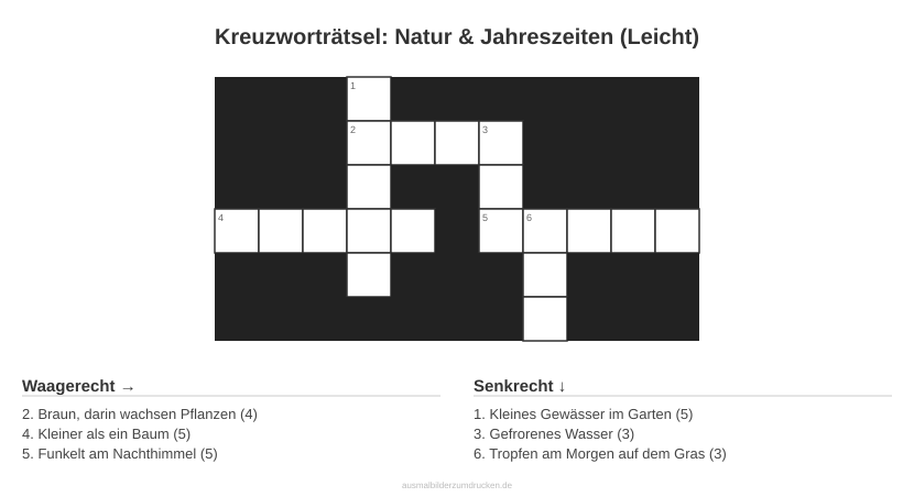 Kreuzworträtsel Kreuzworträtsel: Natur & Jahreszeiten (Leicht) aus der Kategorie Natur - kostenlos ausdrucken