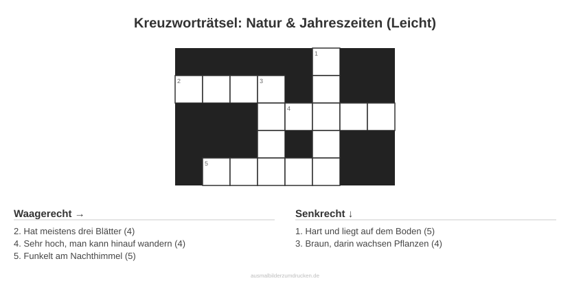 Kreuzworträtsel Kreuzworträtsel: Natur & Jahreszeiten (Leicht) aus der Kategorie Natur - kostenlos ausdrucken