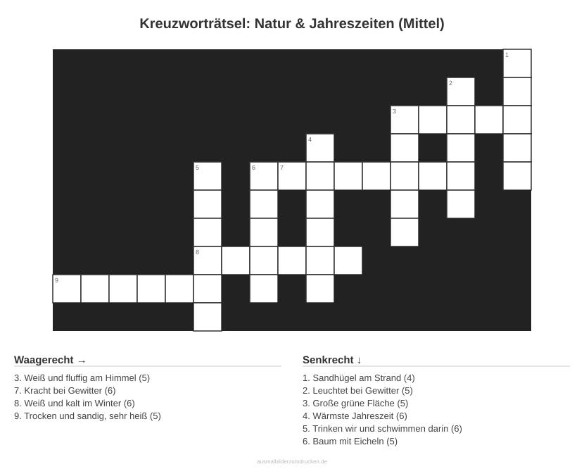 Kreuzworträtsel Kreuzworträtsel: Natur & Jahreszeiten (Mittel) aus der Kategorie Natur - kostenlos ausdrucken