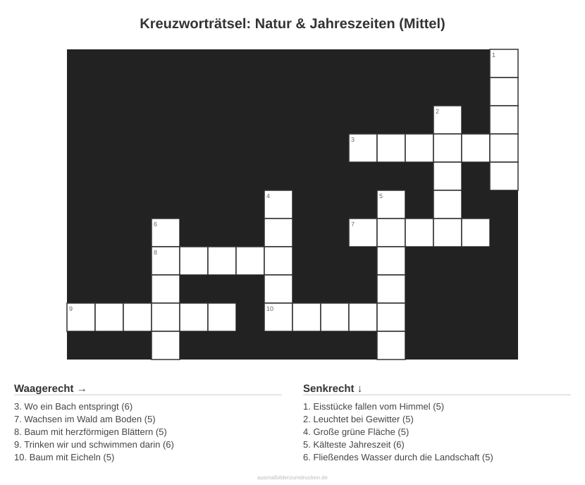 Kreuzworträtsel Kreuzworträtsel: Natur & Jahreszeiten (Mittel) aus der Kategorie Natur - kostenlos ausdrucken
