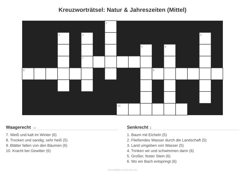Kreuzworträtsel Kreuzworträtsel: Natur & Jahreszeiten (Mittel) aus der Kategorie Natur - kostenlos ausdrucken