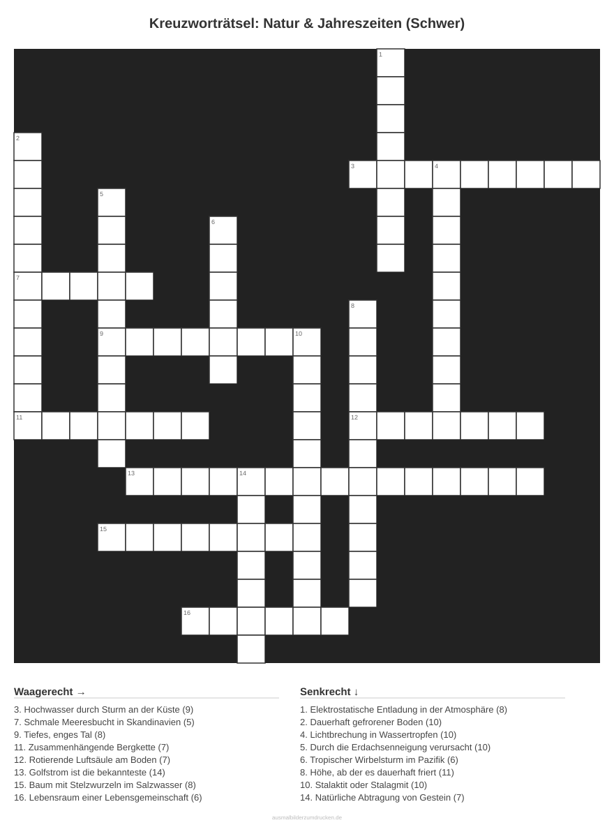 Kreuzworträtsel Kreuzworträtsel: Natur & Jahreszeiten (Schwer) aus der Kategorie Natur - kostenlos ausdrucken