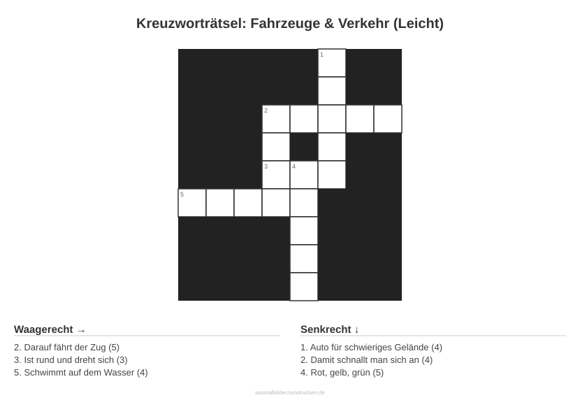 Kreuzworträtsel Kreuzworträtsel: Fahrzeuge & Verkehr (Leicht) aus der Kategorie Fahrzeuge - kostenlos ausdrucken