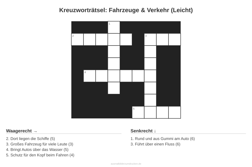 Kreuzworträtsel Kreuzworträtsel: Fahrzeuge & Verkehr (Leicht) aus der Kategorie Fahrzeuge - kostenlos ausdrucken