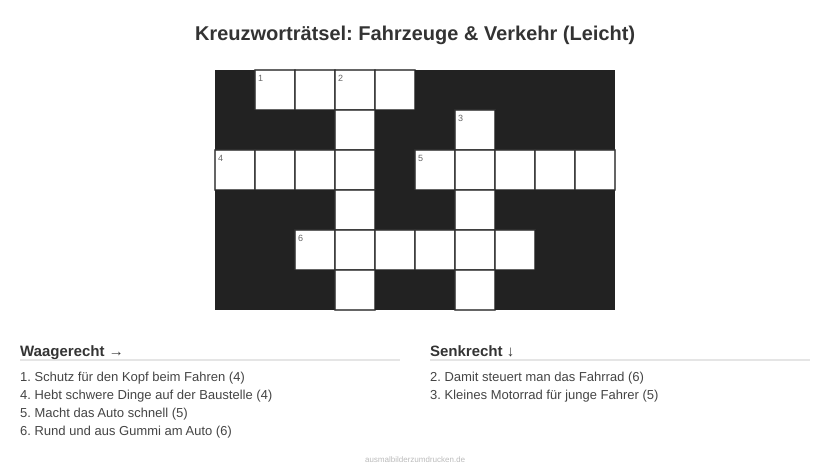Kreuzworträtsel Kreuzworträtsel: Fahrzeuge & Verkehr (Leicht) aus der Kategorie Fahrzeuge - kostenlos ausdrucken