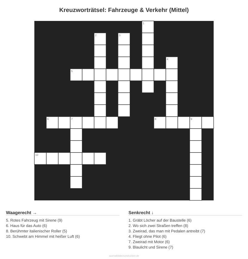 Kreuzworträtsel Kreuzworträtsel: Fahrzeuge & Verkehr (Mittel) aus der Kategorie Fahrzeuge - kostenlos ausdrucken