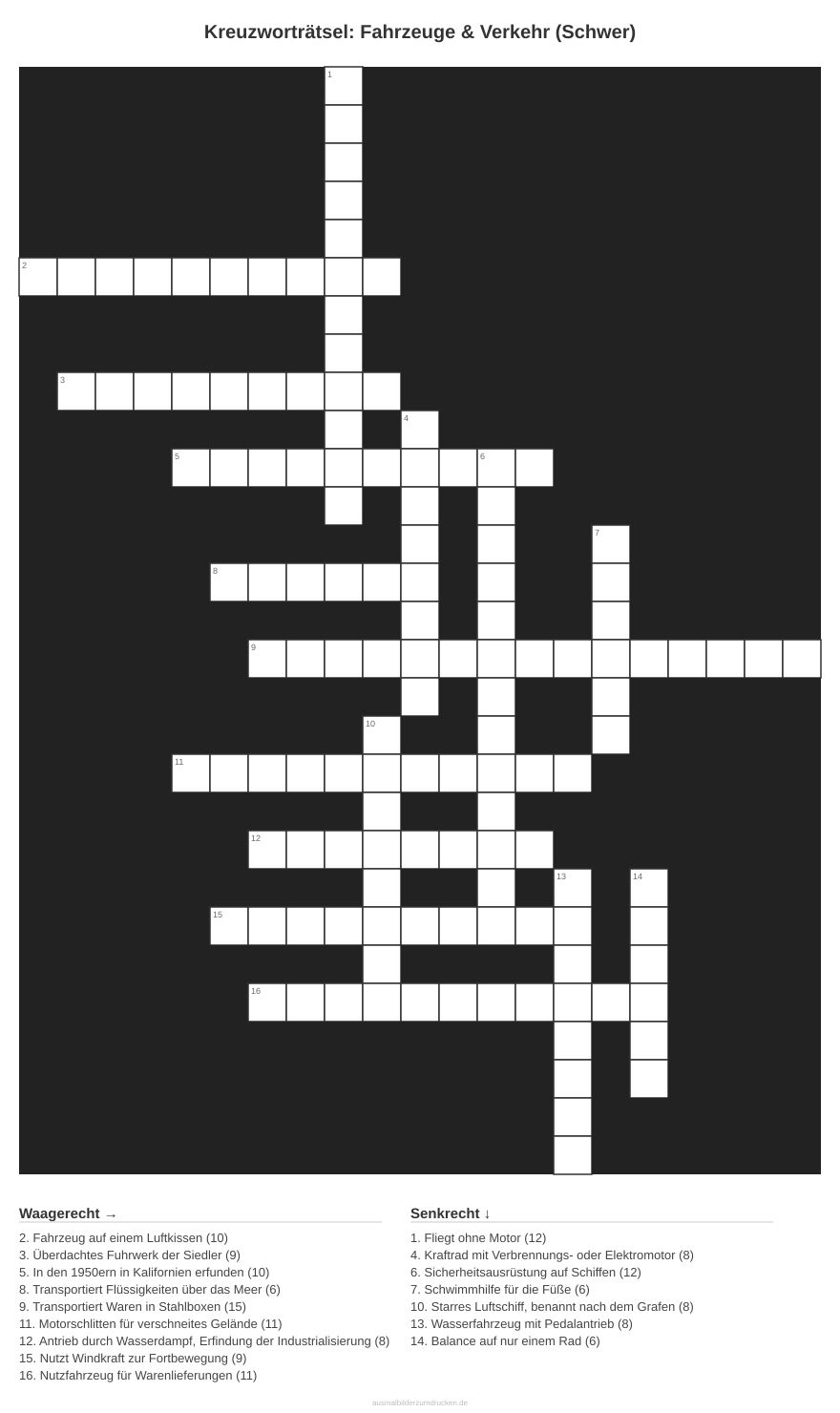 Kreuzworträtsel Kreuzworträtsel: Fahrzeuge & Verkehr (Schwer) aus der Kategorie Fahrzeuge - kostenlos ausdrucken