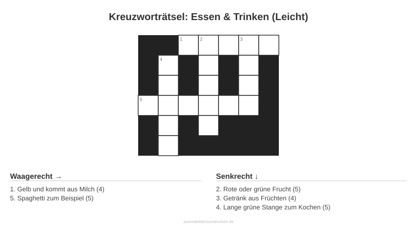 Kreuzworträtsel Kreuzworträtsel: Essen & Trinken (Leicht) aus der Kategorie Essen - kostenlos ausdrucken