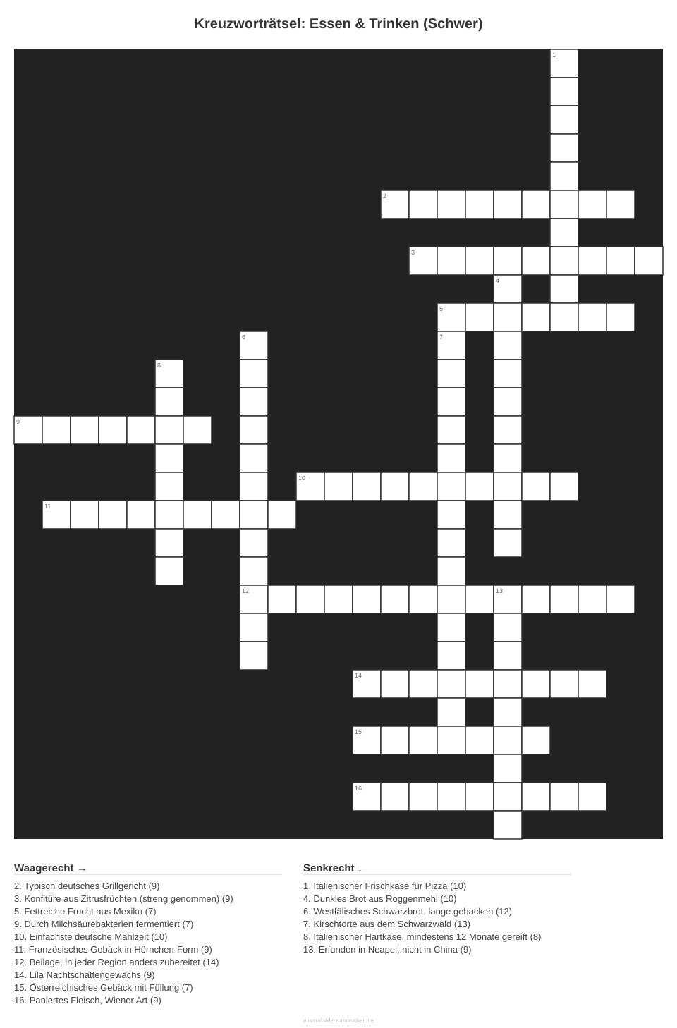 Kreuzworträtsel Kreuzworträtsel: Essen & Trinken (Schwer) aus der Kategorie Essen - kostenlos ausdrucken