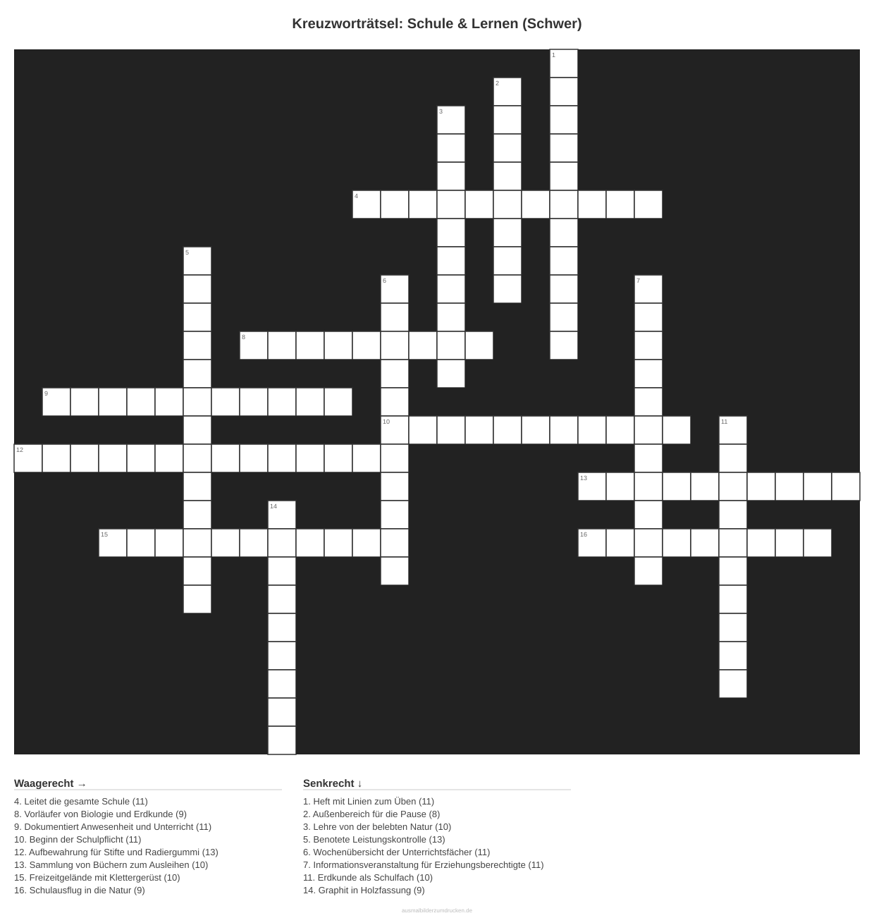 Kreuzworträtsel Kreuzworträtsel: Schule & Lernen (Schwer) aus der Kategorie Schule - kostenlos ausdrucken