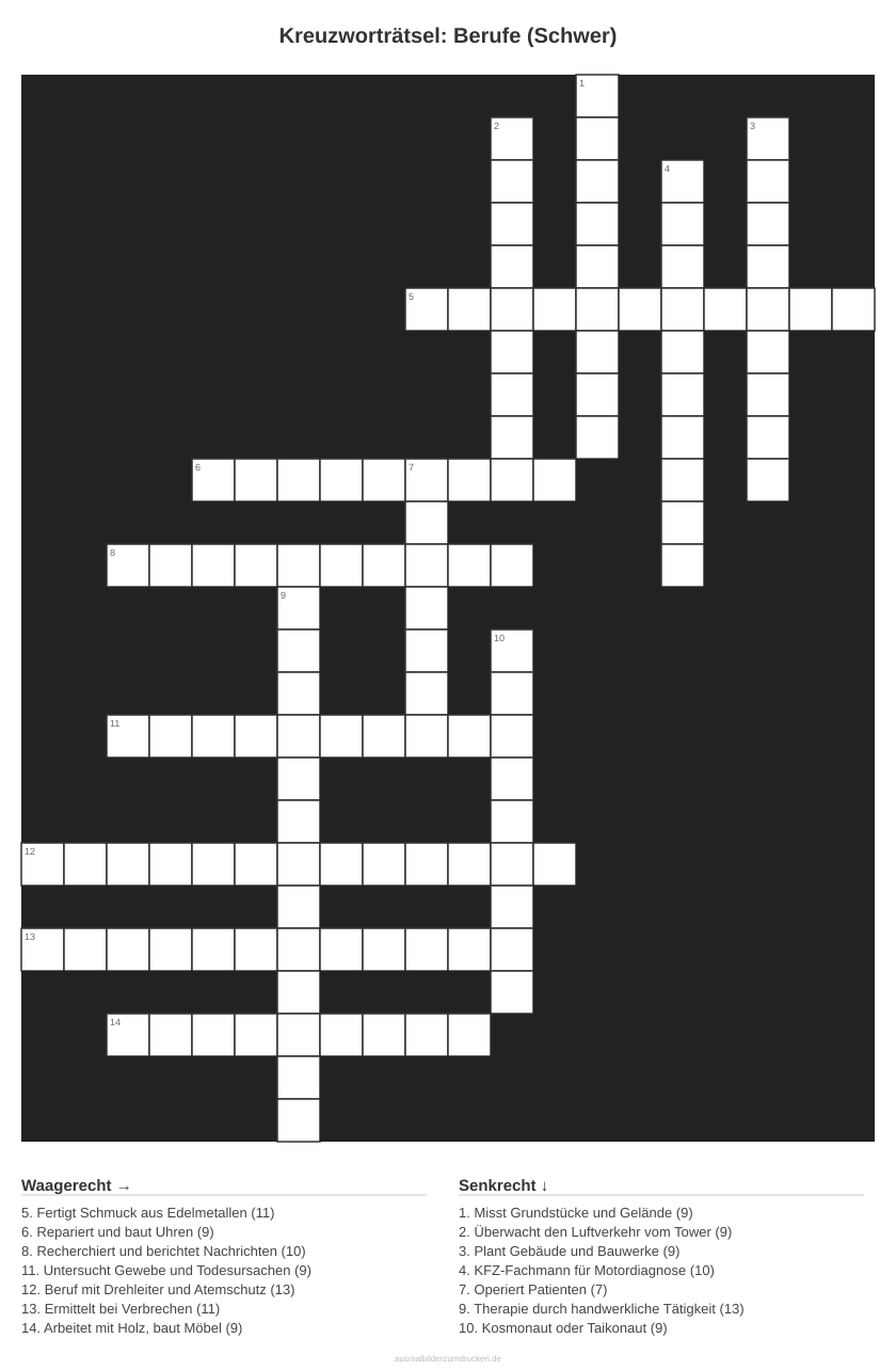 Kreuzworträtsel Kreuzworträtsel: Berufe (Schwer) aus der Kategorie Berufe - kostenlos ausdrucken